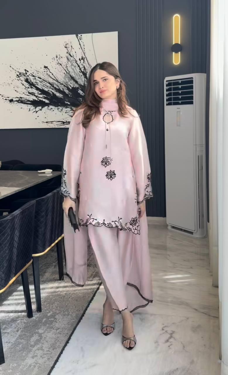 Bespoke Baby Pink Satin Ensemble